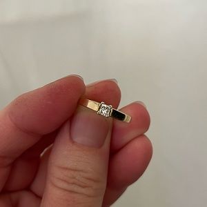 Vintage 0.25 Carat Genuine Princess Cut Diamond Solitaire Ring 14k Yellow Gold